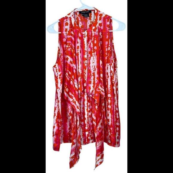 ETCETERA Silk Top Women’s Size 10 Orange Abstract Button Shirt EUC - Picture 1 of 4